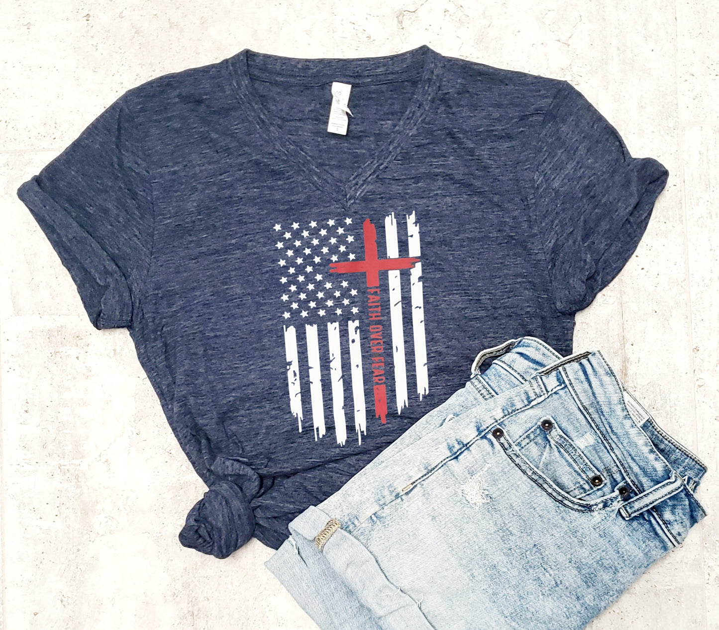 Faith Over Fear (American Flag) V- Neck